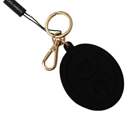 Dolce & Gabbana Schlüsselanhänger mit DG-Logo aus schwarzem Gummi und goldenem Messing