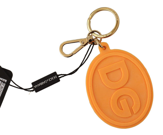 Dolce & Gabbana Orangefarbener Schlüsselanhänger mit DG-Logo aus Gummi und goldenem Messing