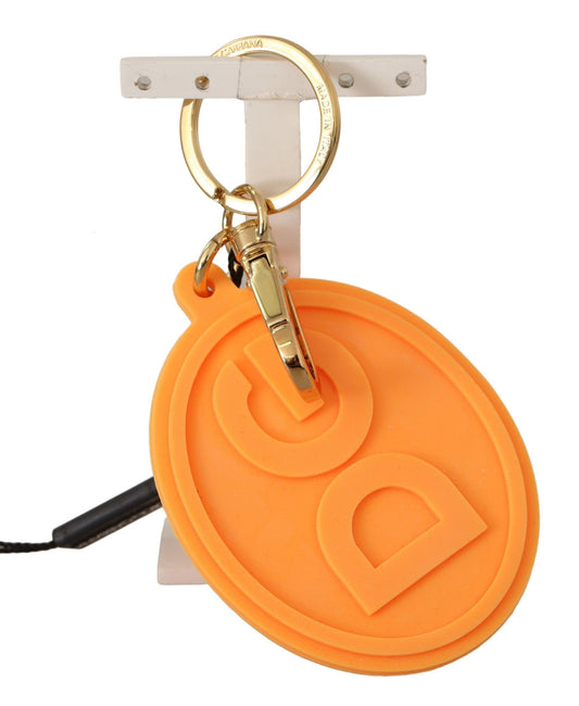 Dolce & Gabbana Orangefarbener Schlüsselanhänger mit DG-Logo aus Gummi und goldenem Messing