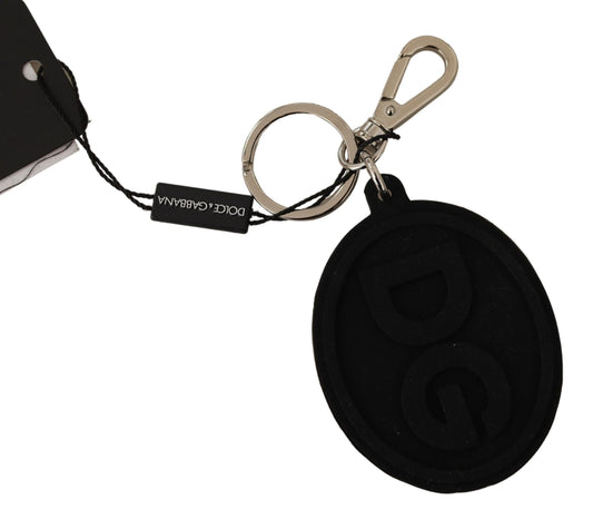 Dolce & Gabbana Schlüsselanhänger aus schwarzem Gummi mit DG-Logo und silbernem Messing