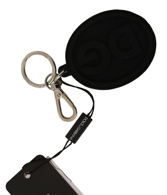Dolce & Gabbana Schlüsselanhänger aus schwarzem Gummi mit DG-Logo und silbernem Messing