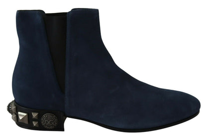 Dolce &amp; Gabbana – Stiefel aus blauem Wildleder mit Nietenverzierung