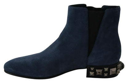Dolce &amp; Gabbana – Stiefel aus blauem Wildleder mit Nietenverzierung