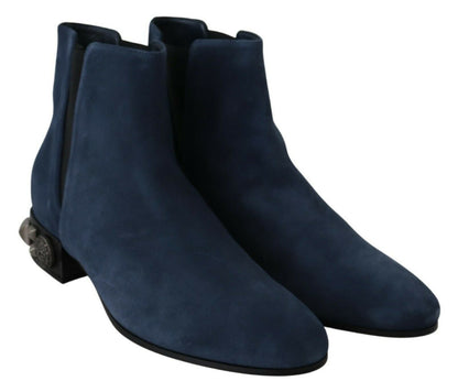Dolce &amp; Gabbana – Stiefel aus blauem Wildleder mit Nietenverzierung