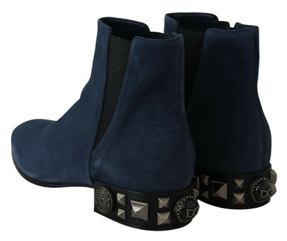 Dolce &amp; Gabbana – Stiefel aus blauem Wildleder mit Nietenverzierung