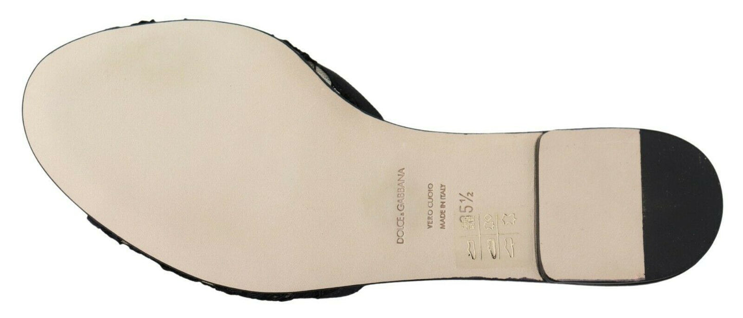 Dolce &amp; Gabbana – Schwarze Taormina-Schuhe mit Spitzenbesatz und Kristallen