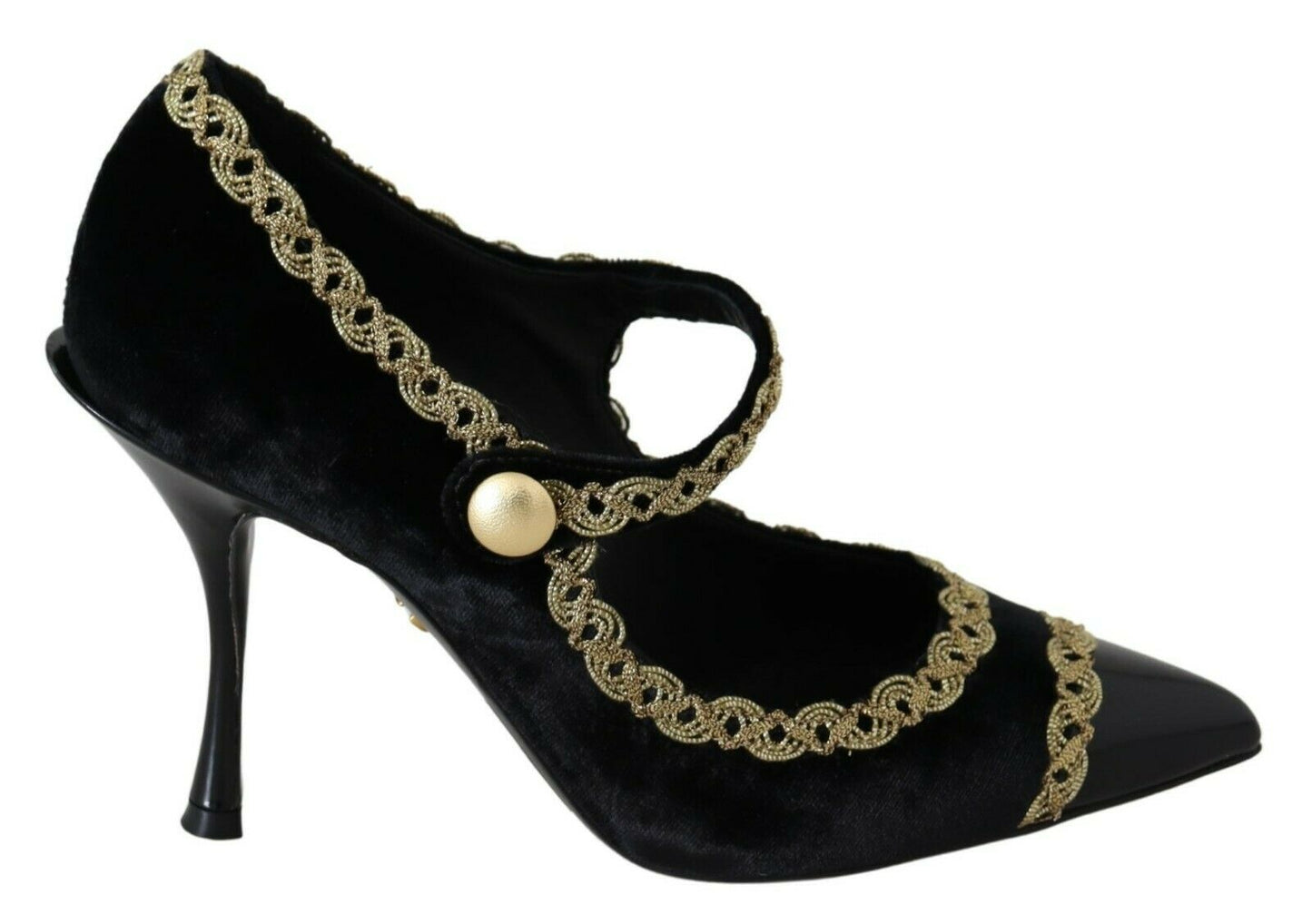 Dolce &amp; Gabbana – Schwarze Mary-Jane-Pumps aus verziertem Samt
