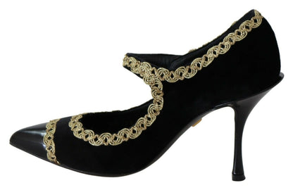 Dolce &amp; Gabbana – Schwarze Mary-Jane-Pumps aus verziertem Samt