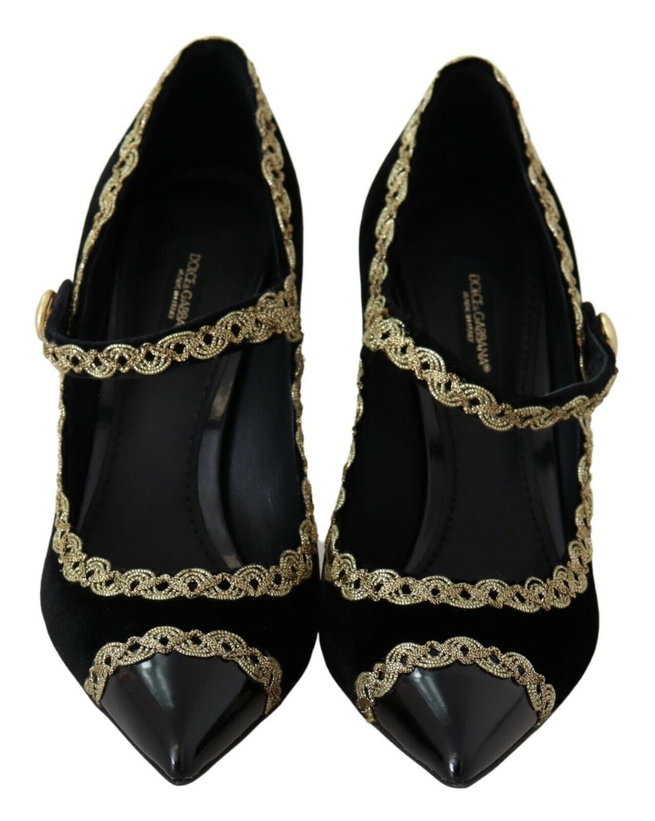 Dolce &amp; Gabbana – Schwarze Mary-Jane-Pumps aus verziertem Samt
