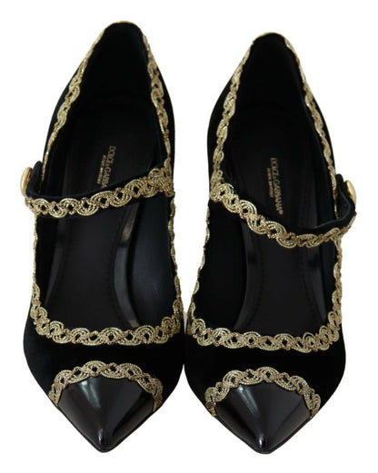 Dolce &amp; Gabbana – Schwarze Mary-Jane-Pumps aus verziertem Samt