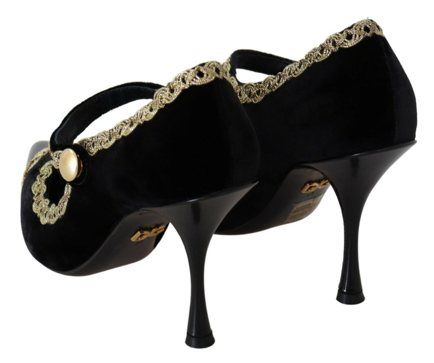 Dolce &amp; Gabbana – Schwarze Mary-Jane-Pumps aus verziertem Samt