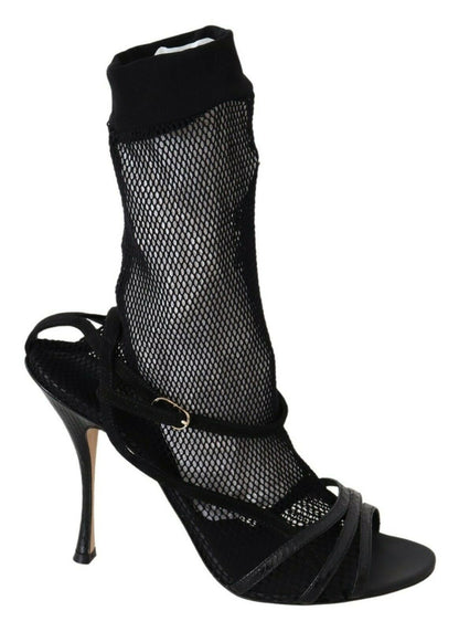 Dolce &amp; Gabbana Schwarze Wildleder Kurze Stiefel Sandalen Schuhe