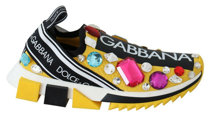 Dolce &amp; Gabbana Gelbe Sneakers mit mehrfarbigen Kristallen