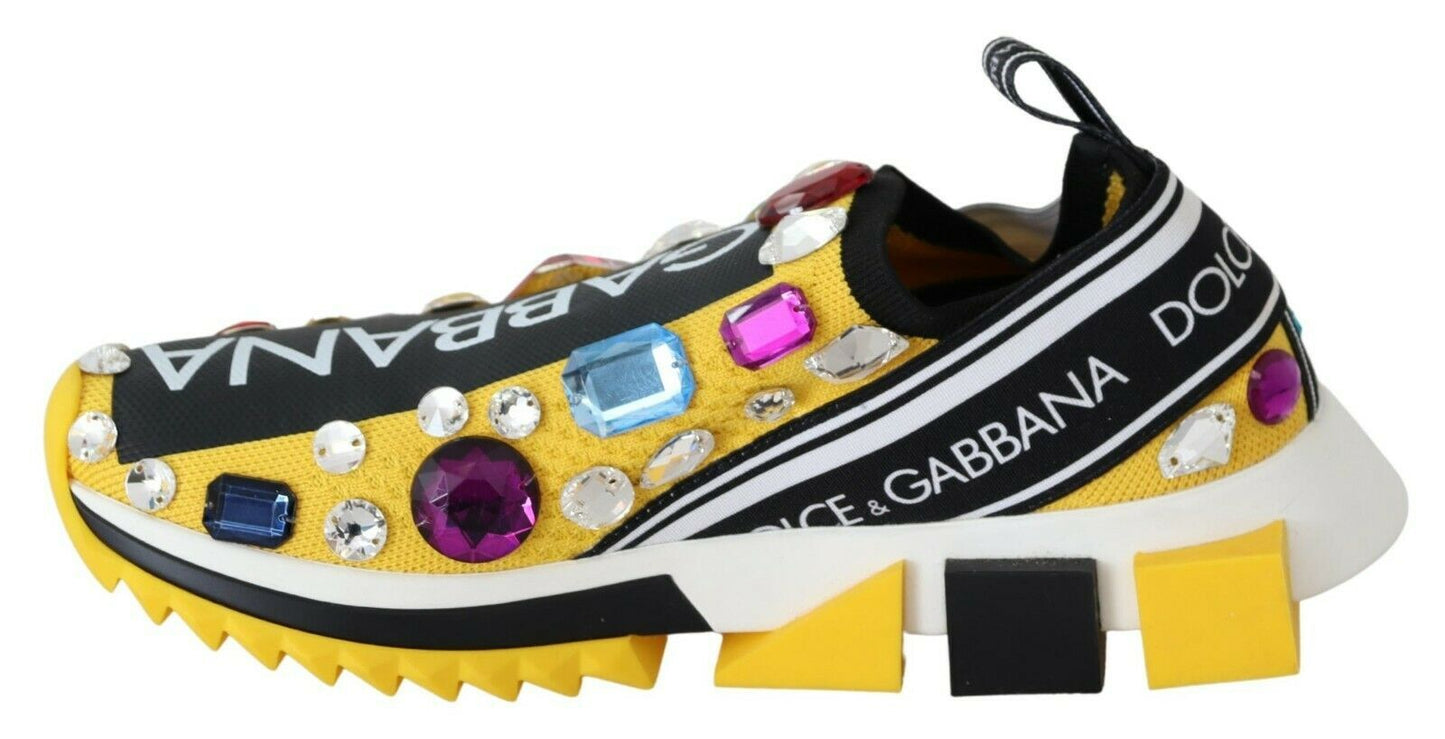 Dolce &amp; Gabbana Gelbe Sneakers mit mehrfarbigen Kristallen