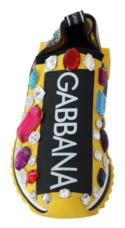 Dolce &amp; Gabbana Gelbe Sneakers mit mehrfarbigen Kristallen