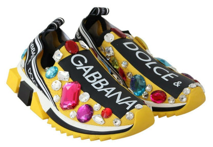 Dolce &amp; Gabbana Gelbe Sneakers mit mehrfarbigen Kristallen