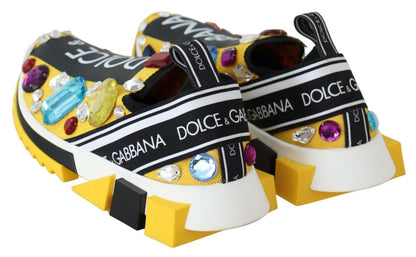 Dolce &amp; Gabbana Gelbe Sneakers mit mehrfarbigen Kristallen