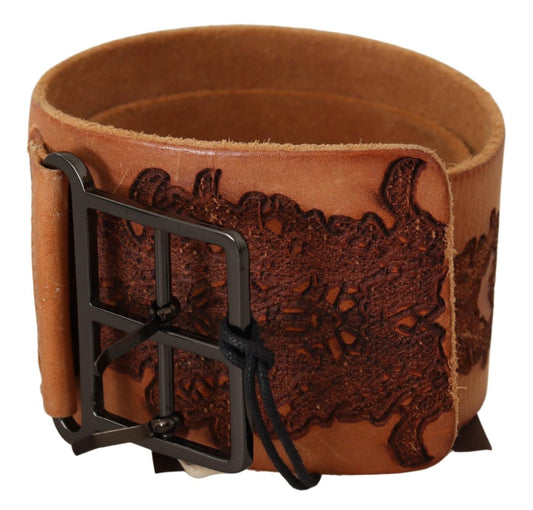 Scervino Street Brauner Echtledergürtel mit schwarzer Logoschnalle