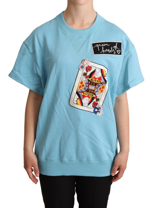 Dolce &amp; Gabbana Blaues T-Shirt mit Herzkönigin-Karte