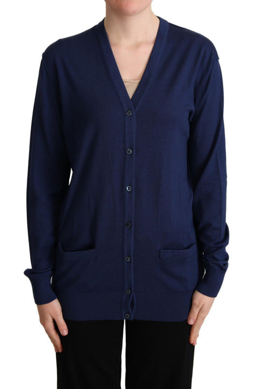 Dolce &amp; Gabbana Blauer Cardigan aus Schurwolle mit Knopfleiste