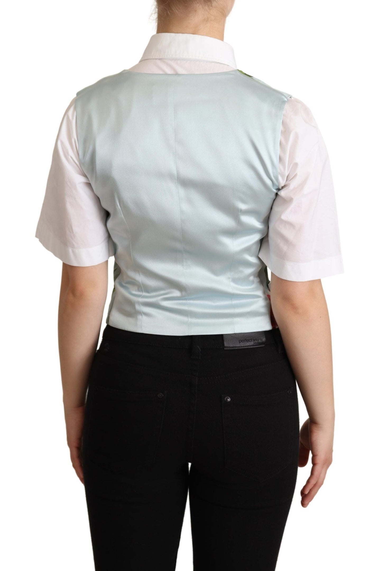 Dolce &amp; Gabbana – Weste aus mintgrüner Seide mit Blumenmuster