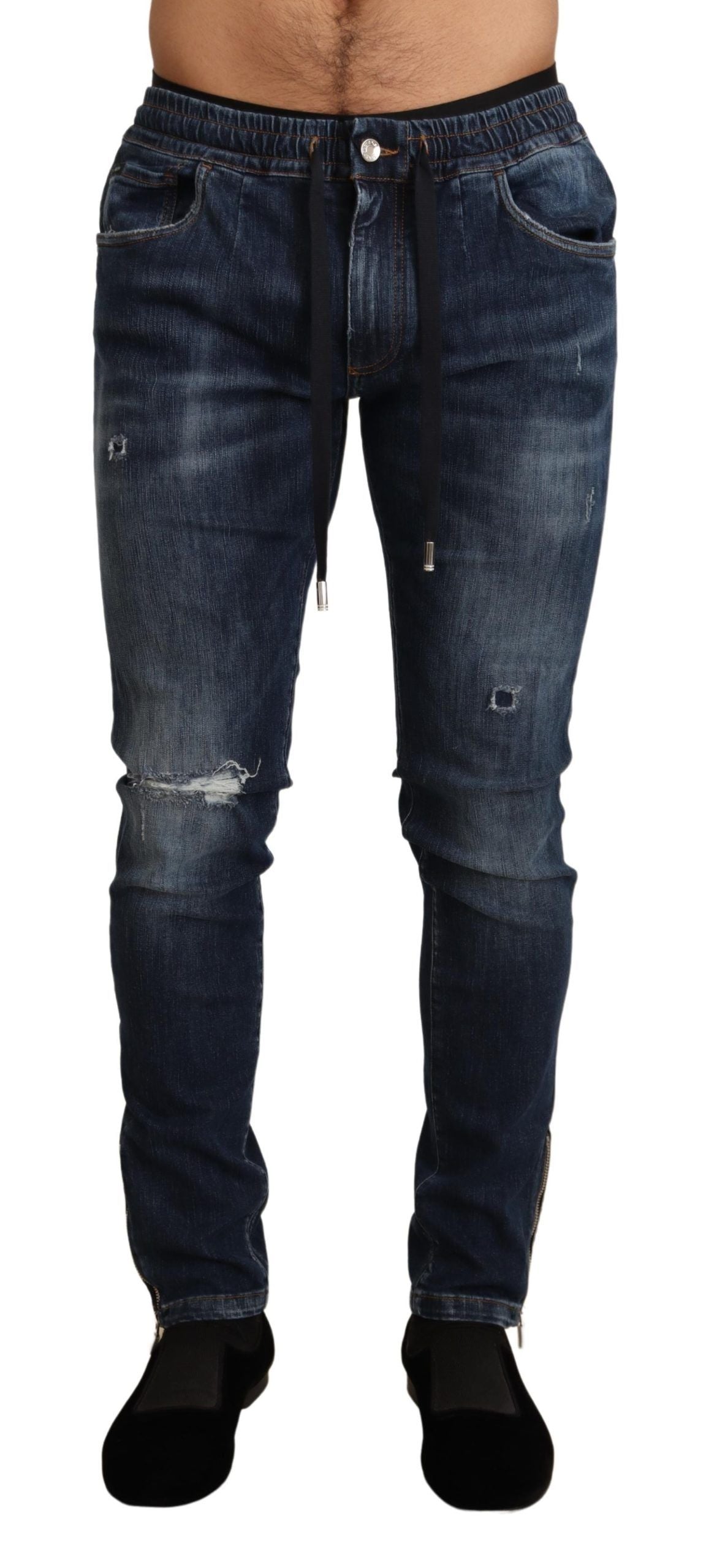 Dolce &amp; Gabbana – Blaue Jeans aus zerfetztem Baumwollstretch