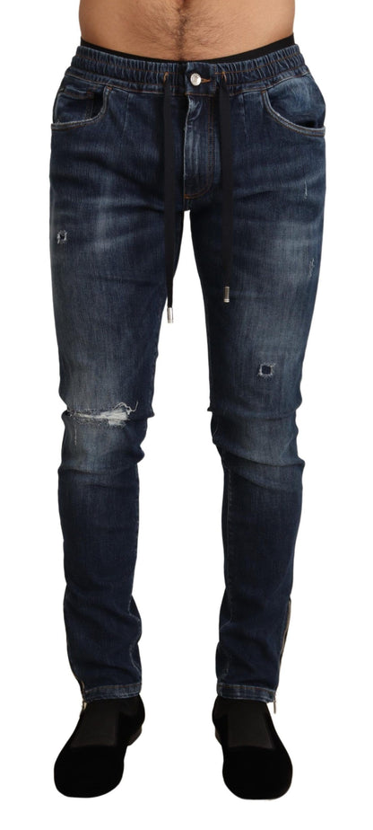 Dolce &amp; Gabbana – Blaue Jeans aus zerfetztem Baumwollstretch