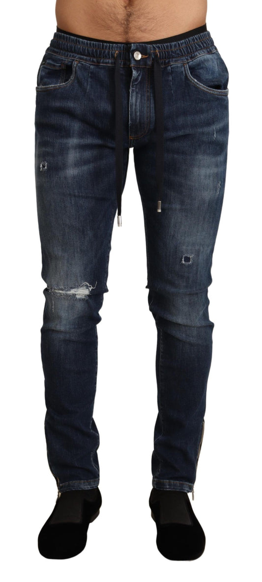 Dolce &amp; Gabbana – Blaue Jeans aus zerfetztem Baumwollstretch
