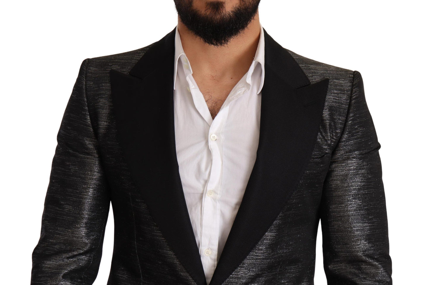 Dolce &amp; Gabbana – Grau-metallic-schwarzer Slim-Smoking-Blazer