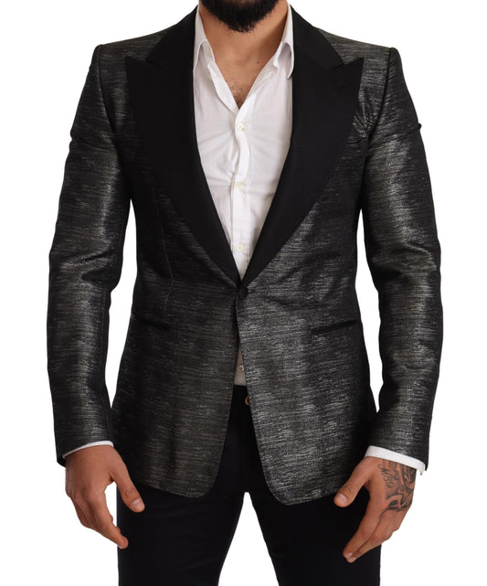 Dolce &amp; Gabbana – Grau-metallic-schwarzer Slim-Smoking-Blazer