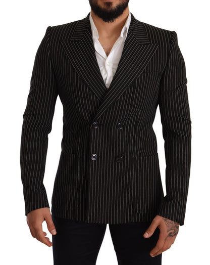 Dolce &amp; Gabbana – Schwarz-weiß gestreifter Slim-Fit-Mantelblazer
