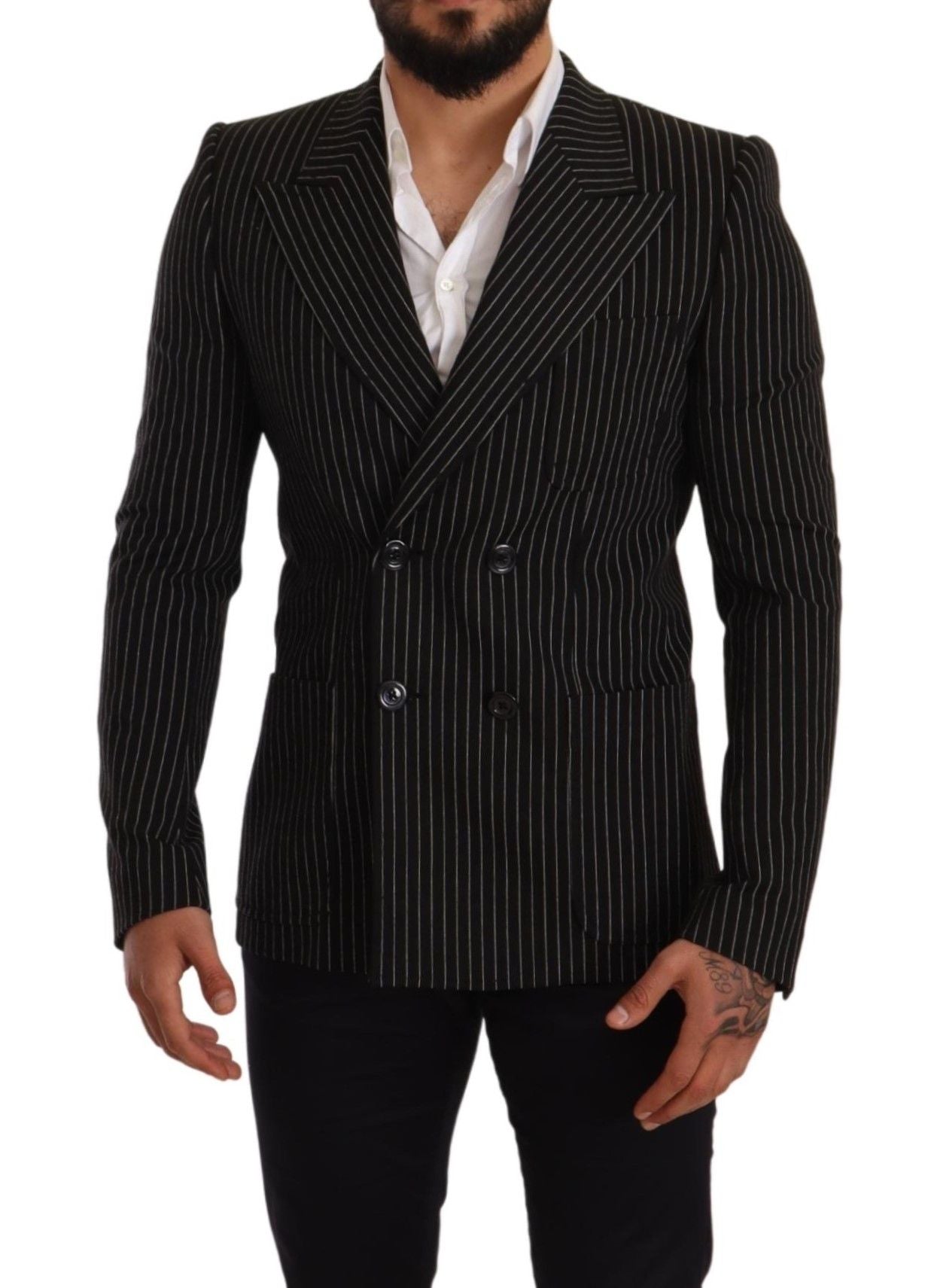 Dolce &amp; Gabbana – Schwarz-weiß gestreifter Slim-Fit-Mantelblazer