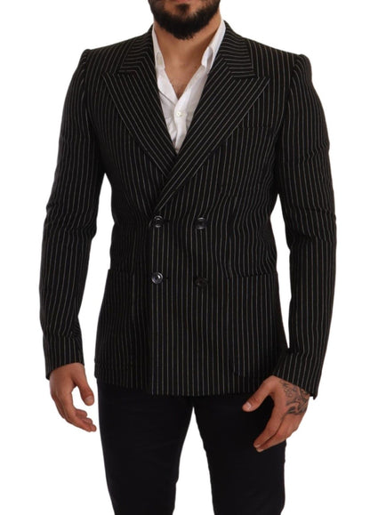 Dolce &amp; Gabbana – Schwarz-weiß gestreifter Slim-Fit-Mantelblazer