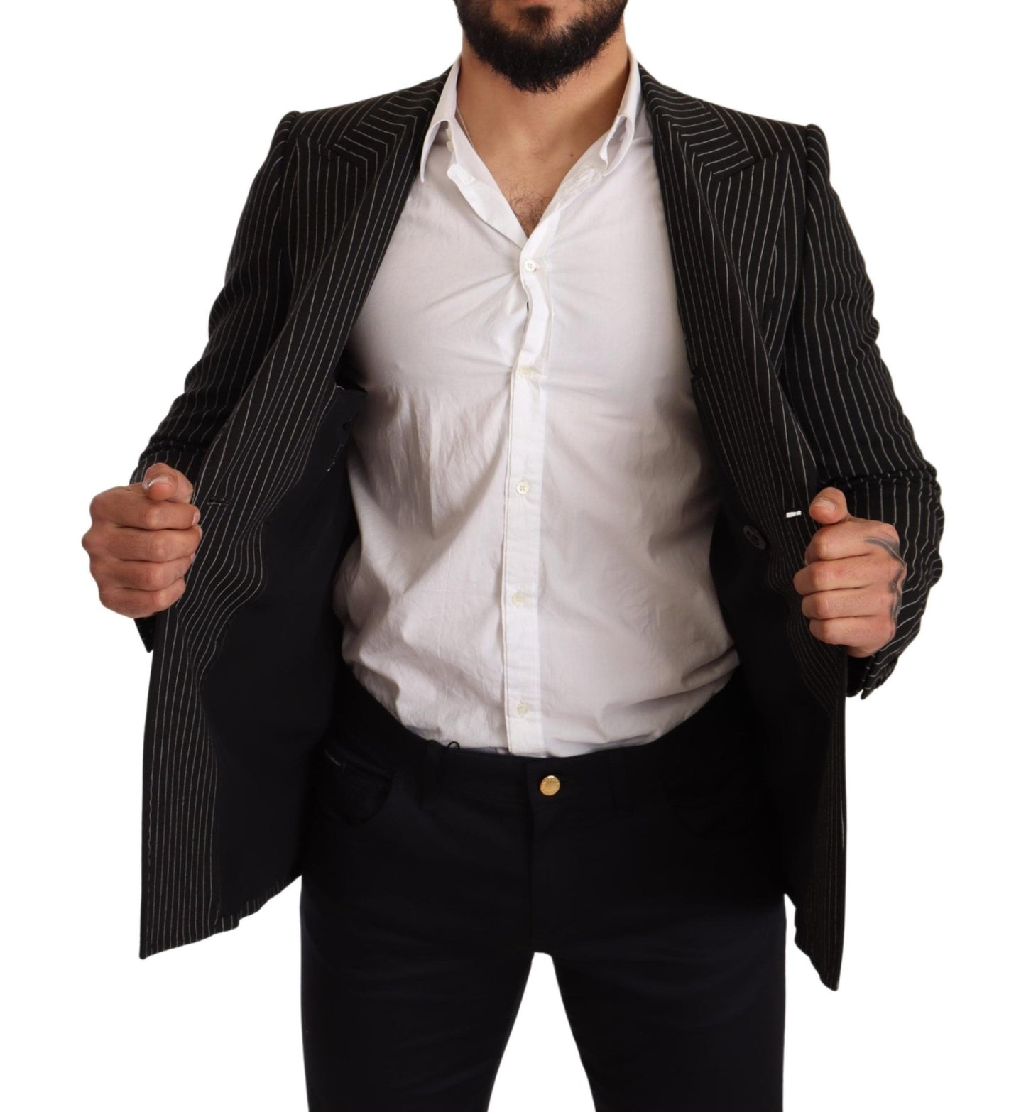 Dolce &amp; Gabbana – Schwarz-weiß gestreifter Slim-Fit-Mantelblazer