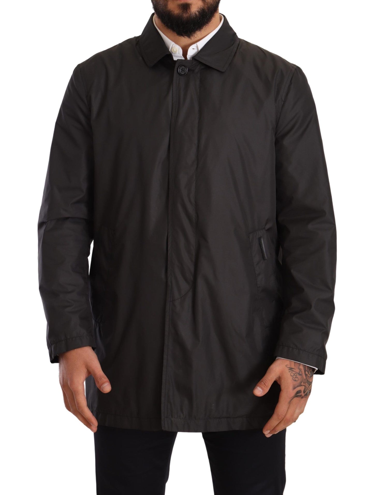 Dolce &amp; Gabbana Schwarze Polyester-Trenchcoatjacke für Herren