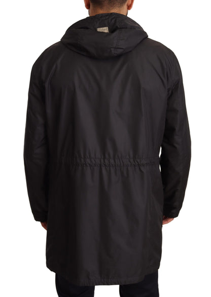 Dolce &amp; Gabbana Schwarze Herren-Trenchcoatjacke mit Kapuze