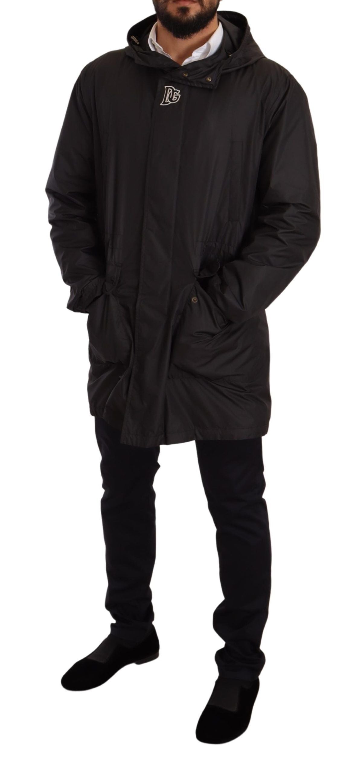 Dolce &amp; Gabbana Schwarze Herren-Trenchcoatjacke mit Kapuze