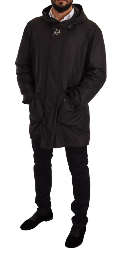Dolce &amp; Gabbana Schwarze Herren-Trenchcoatjacke mit Kapuze