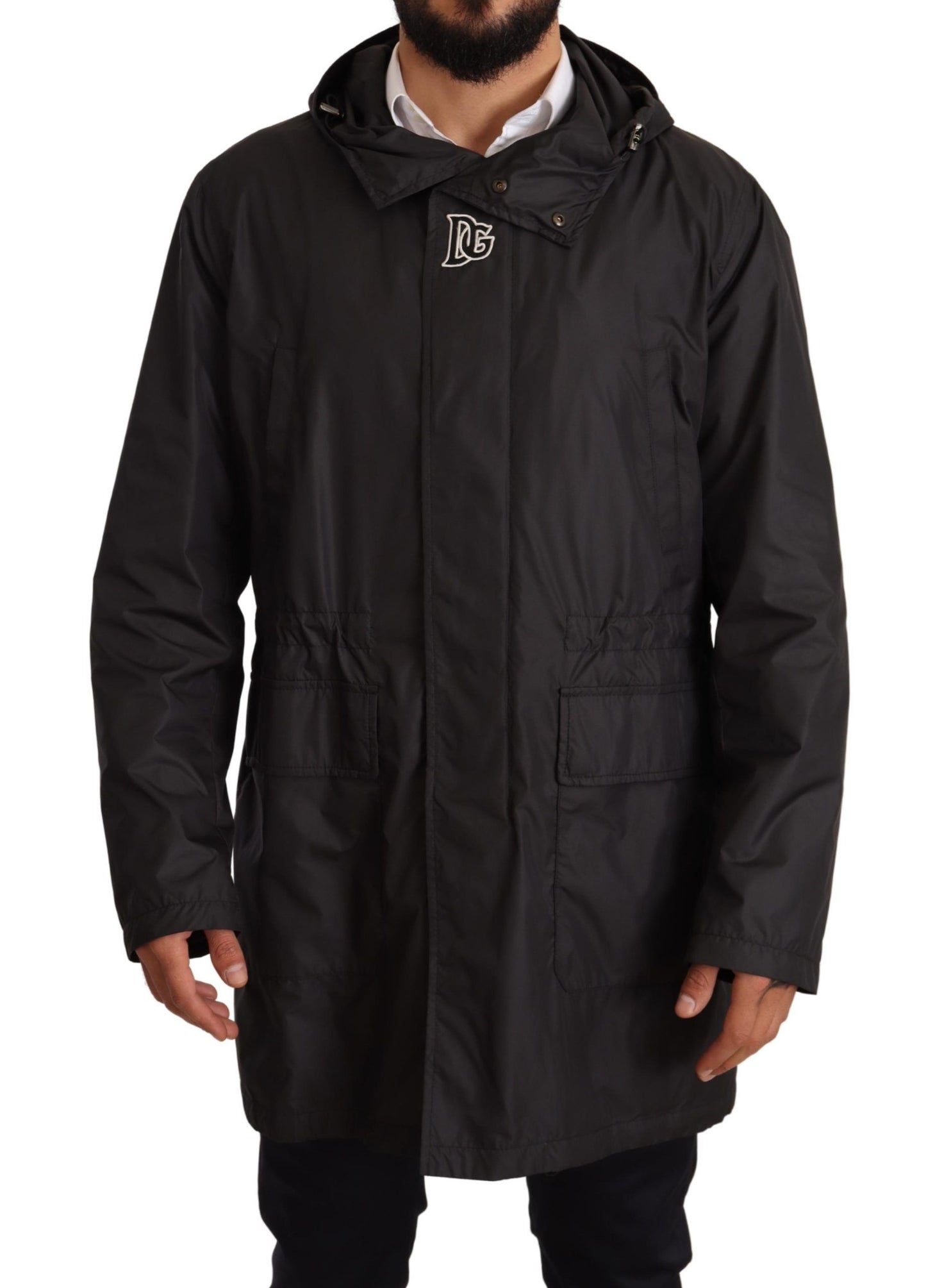 Dolce &amp; Gabbana Schwarze Herren-Trenchcoatjacke mit Kapuze