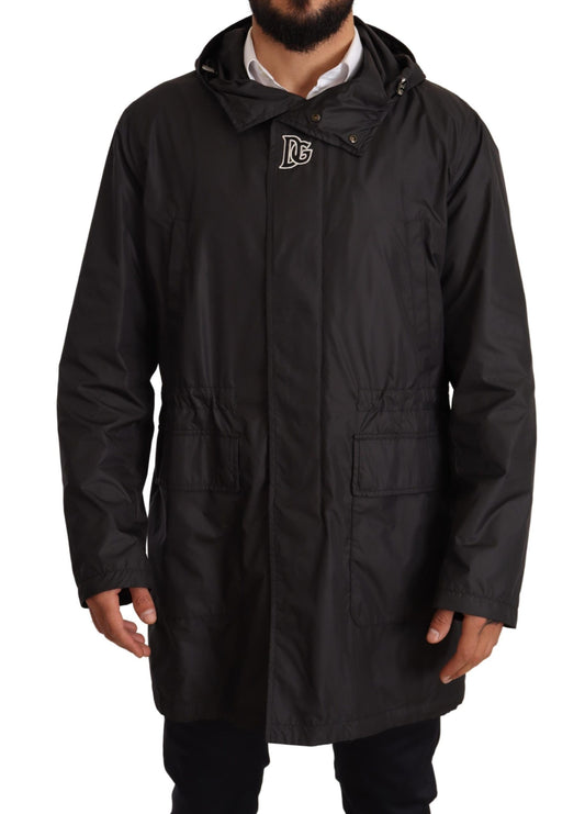 Dolce &amp; Gabbana Schwarze Herren-Trenchcoatjacke mit Kapuze