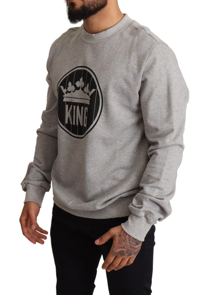 Dolce &amp; Gabbana Grauer Baumwollpullover mit Crown King-Print