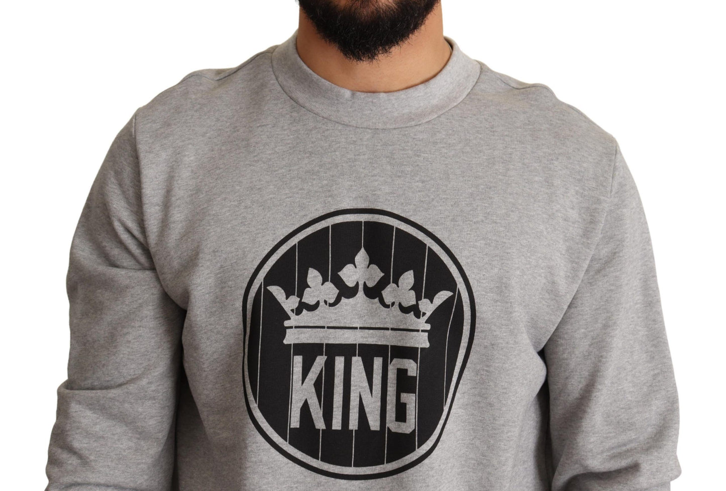 Dolce &amp; Gabbana Grauer Baumwollpullover mit Crown King-Print