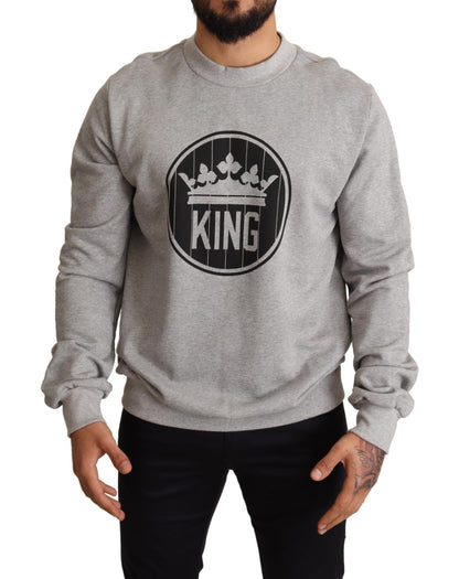 Dolce &amp; Gabbana Grauer Baumwollpullover mit Crown King-Print