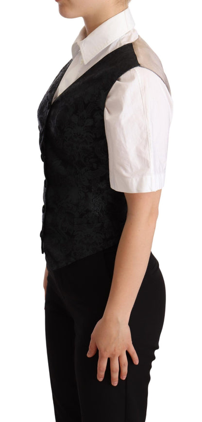 Dolce &amp; Gabbana Schwarze Jacquard-Weste mit Blumenmuster Grün
