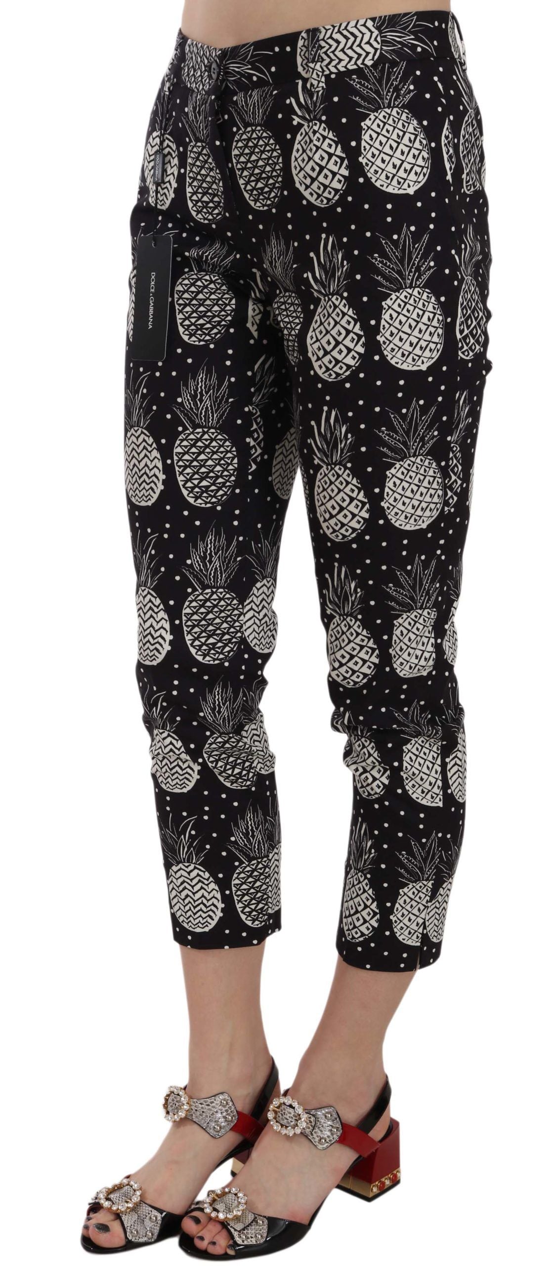 Dolce &amp; Gabbana – Enge Caprihose mit schwarzem Ananas-Print