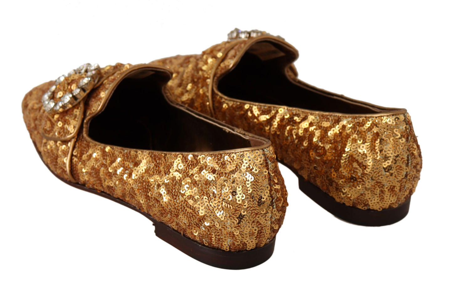 Dolce &amp; Gabbana – Flache Loafer-Schuhe mit goldenen Pailletten und Kristallen für Damen