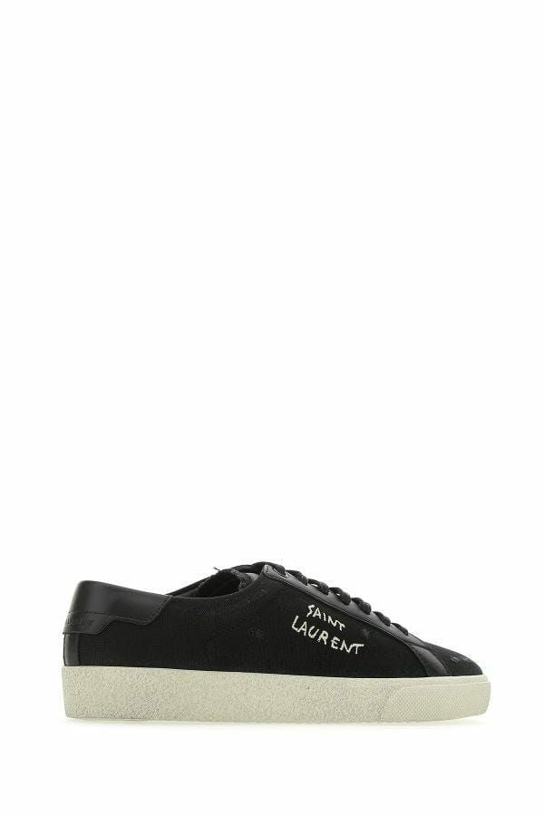 Saint Laurent – ​​Elegante Low-Top-Sneakers aus schwarzem Canvas und Leder