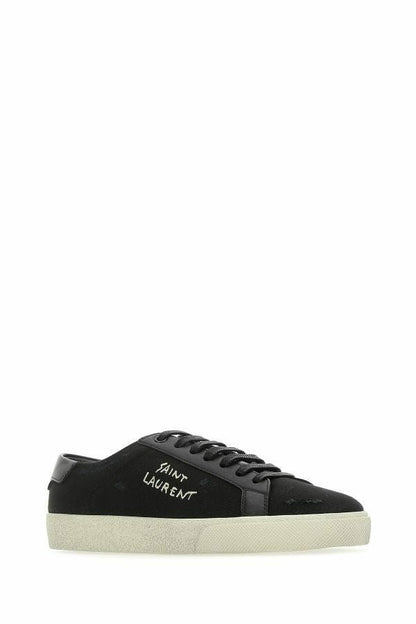 Saint Laurent – ​​Elegante Low-Top-Sneakers aus schwarzem Canvas und Leder