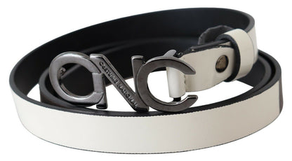 Costume National Belt – Gürtel aus metallisch grauem Leder mit Logo