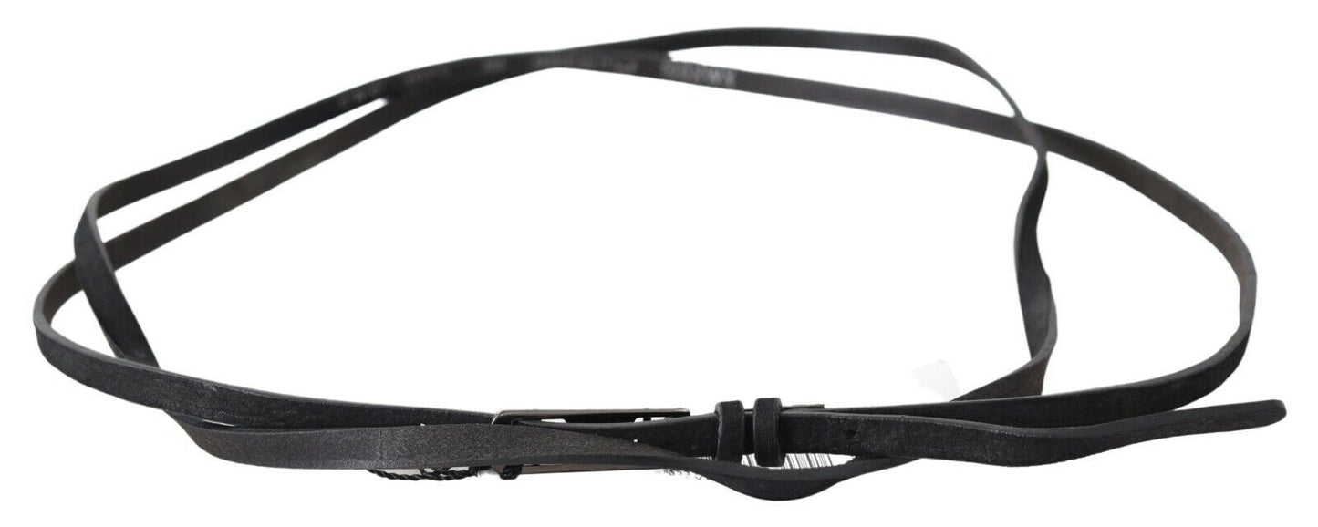 Costume National – Schmaler Ledergürtel mit Logo-Schnalle in Schwarz